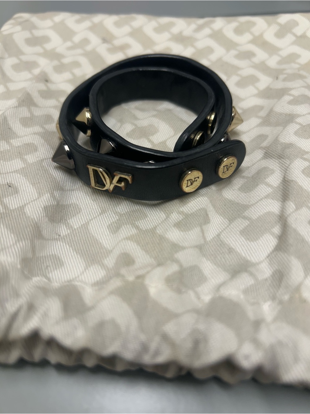 Diane Von Furstenberg Black Embossed Leather Strap
